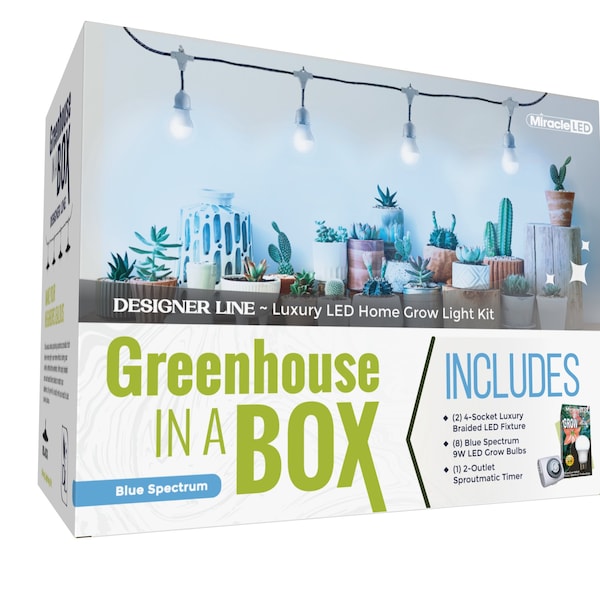 Miracle Led 4-Socket Greenhouse in a Box Grow Light Kit Blue Spec 9W Replace 150W Grow Bulb, Timer, 2PK 802437 - main